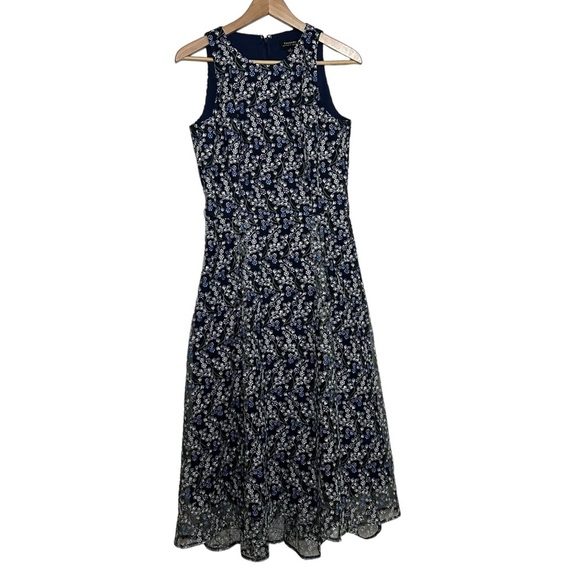Tahari Womens Navy Blue Floral Embroiled Sleeveless Midi Summer Dress Size 6 - Picture 11 of 11